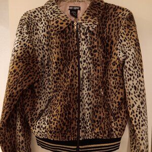 Hot Topic Leopard Print Bomber Jacket - Tan, Black, Cream